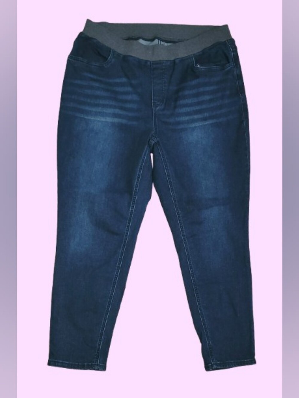Bloomchic Dark Wash Jeans Women's Size 18, Elastic Waistband, Crop Capri Stretch